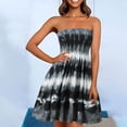 thumbnail image 2 of Gibobby Vestido de verano casual para mujer Vestidos de verano para Mujeres Playa Cubierta Sexy Strapless Tops Boho Floral imprimir Sunvestis Smocked Beach ves(Negro,CH), 2 of 5