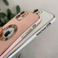 thumbnail image 3 of Cute for iPhone 13 6.1-inch Case with Gold Logo Circle,Plating Shockproof Protective Soft Silicone Back Cover Cases with Clear Acrylic Camera Lens Protector(Pink), 3 of 12