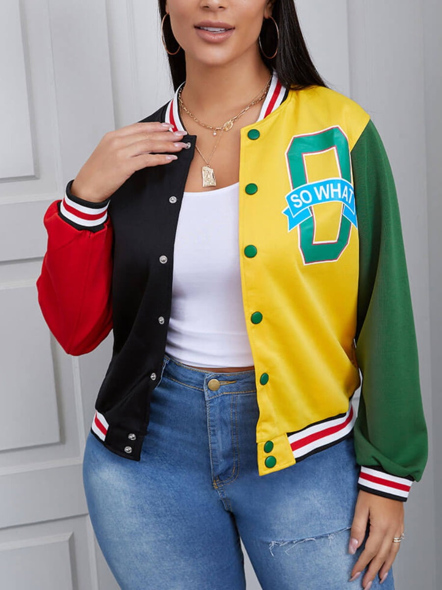 Long Sleeve Button Varsity Bomber Coat 