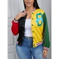 thumbnail image 3 of Lovelywholesale Women's Baseball Jacket Patchwork Long Sleeve Button Varsity Bomber Coat, 3 of 5