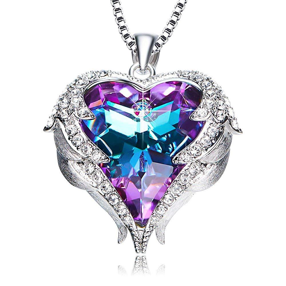 Heart And Angel Wing Necklace Purple Swarovski Crystal Heart 24 Style Heart And Angel Wing Necklace Purple Swarovski Crystal Heart 24 Style