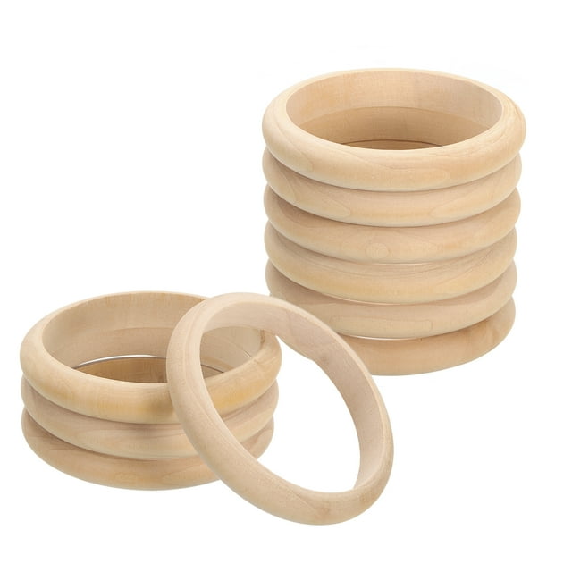 Unique Bargains Wooden Bangle Bracelet, 10 Pack 80mm - Log Retro Macrame Rings, Unfinished Smooth Wooden Rings for Crafts