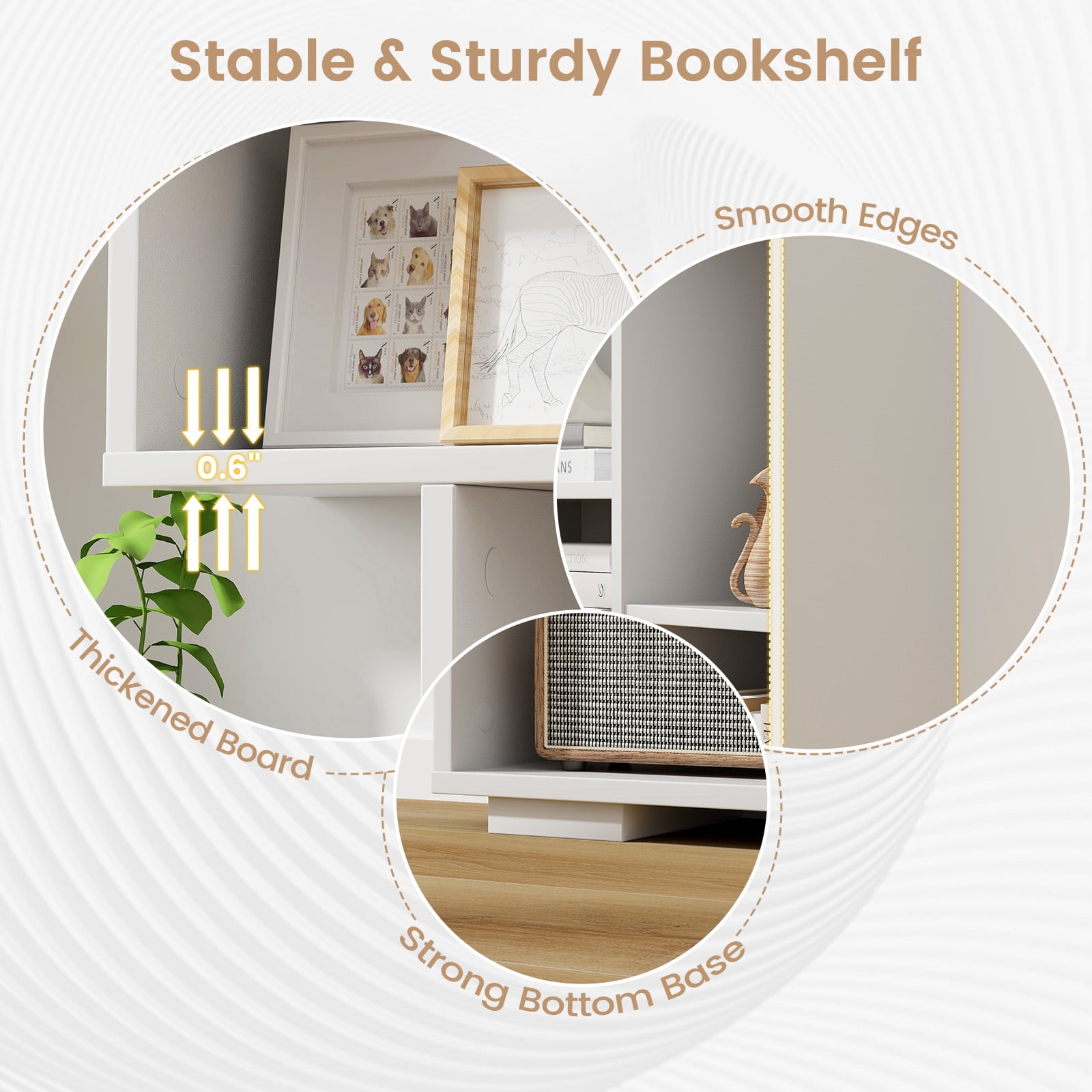 Giantex Geometric Bookshelf, 47 Inch Tall Bookcase w/Multiple Open Shelves, Freestanding 9 Cubes Bookshelf Storage Display, White