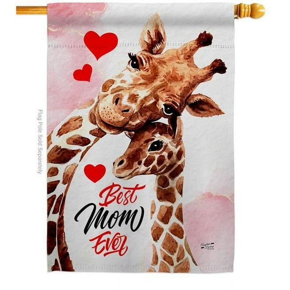 Angeleno Heritage H137478-BO Mommy Giraffe Family Mother Day 28 x 40 in. Double-Sided Decorative Vertical House Flags for Decoration Banner Garden Yard Gift