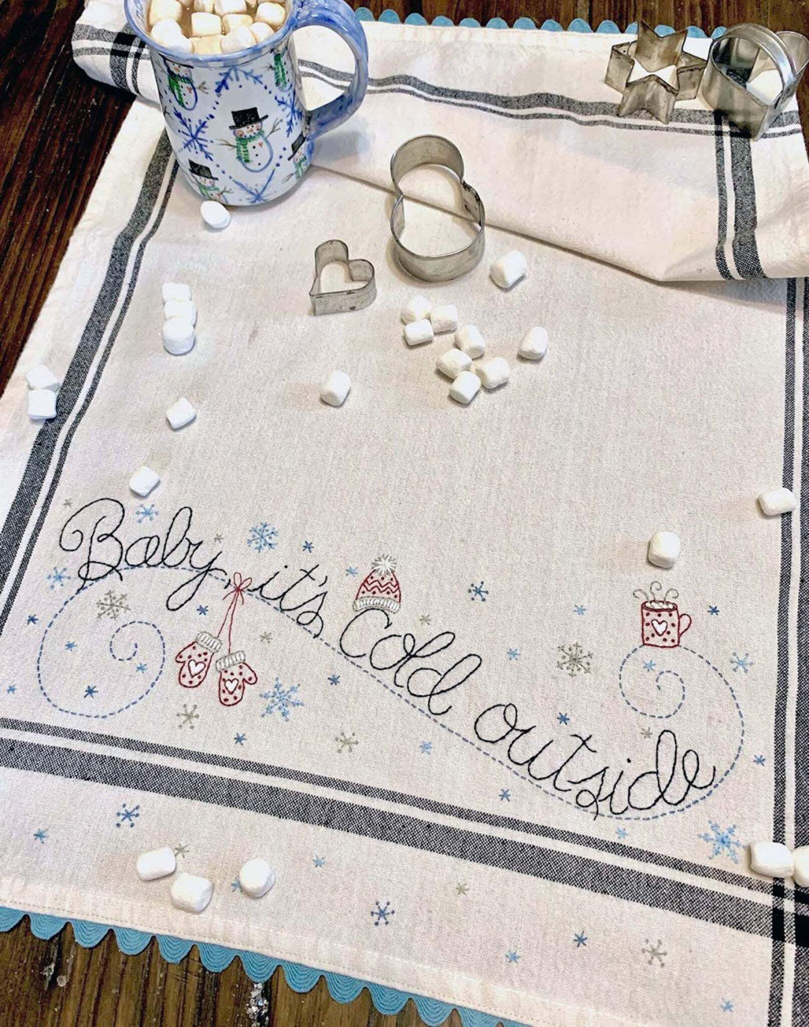 Baby Its Cold Outside Dishtowel Hand Embroidery Kit by Barri Sue Gaudet from Bareroots