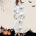 thumbnail image 2 of SwiftWear Women's Halloween Fall Winter Pajama Set Spooky Ghost Pumpkin Print Sleepwear Comfortable Button-Up Top Shirt with Elastic Waist Pajamas, 2 of 6