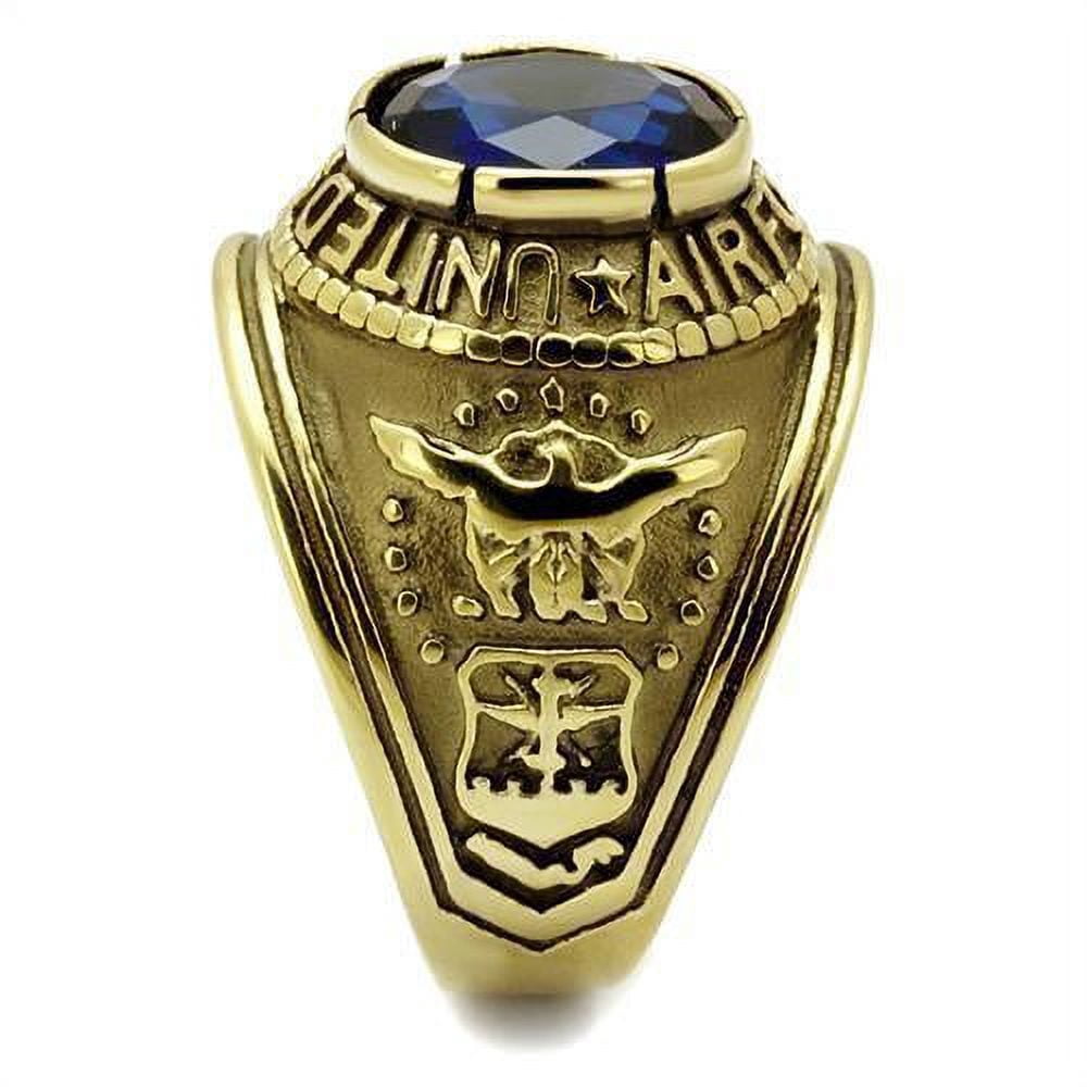 US Air Force Ring for Men and Women Unisex Stainless Steel Military Patriotic Ring in Gold with Blue Stone
