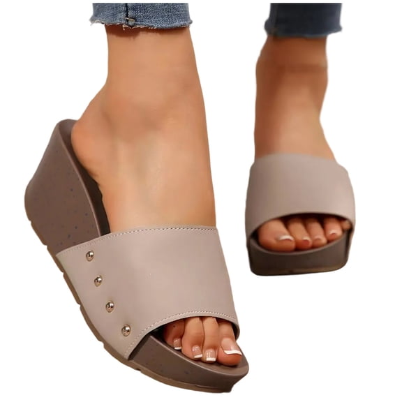 THDHVS Womens Wedge Sandals,Wedge Sandals for Women,Fashion Women Casual Slippers Beach Slipsole Shoes Simply Stretch Sandals Khaki 9.5