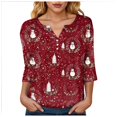 thumbnail image 4 of larppty Christmas Shirts for Women 3/4 Length Sleeve Tops Henley Neck T Shirts Festive Costume (Brick Red, L), 4 of 9