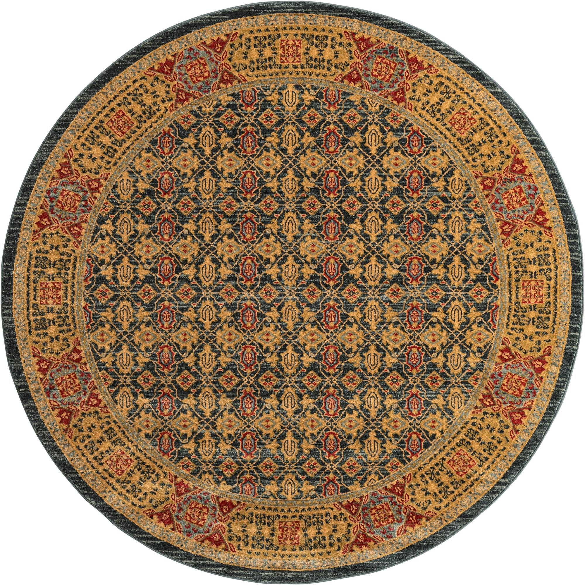 Amina Collection Rug 6' Round Navy Blue Flatweave Rug