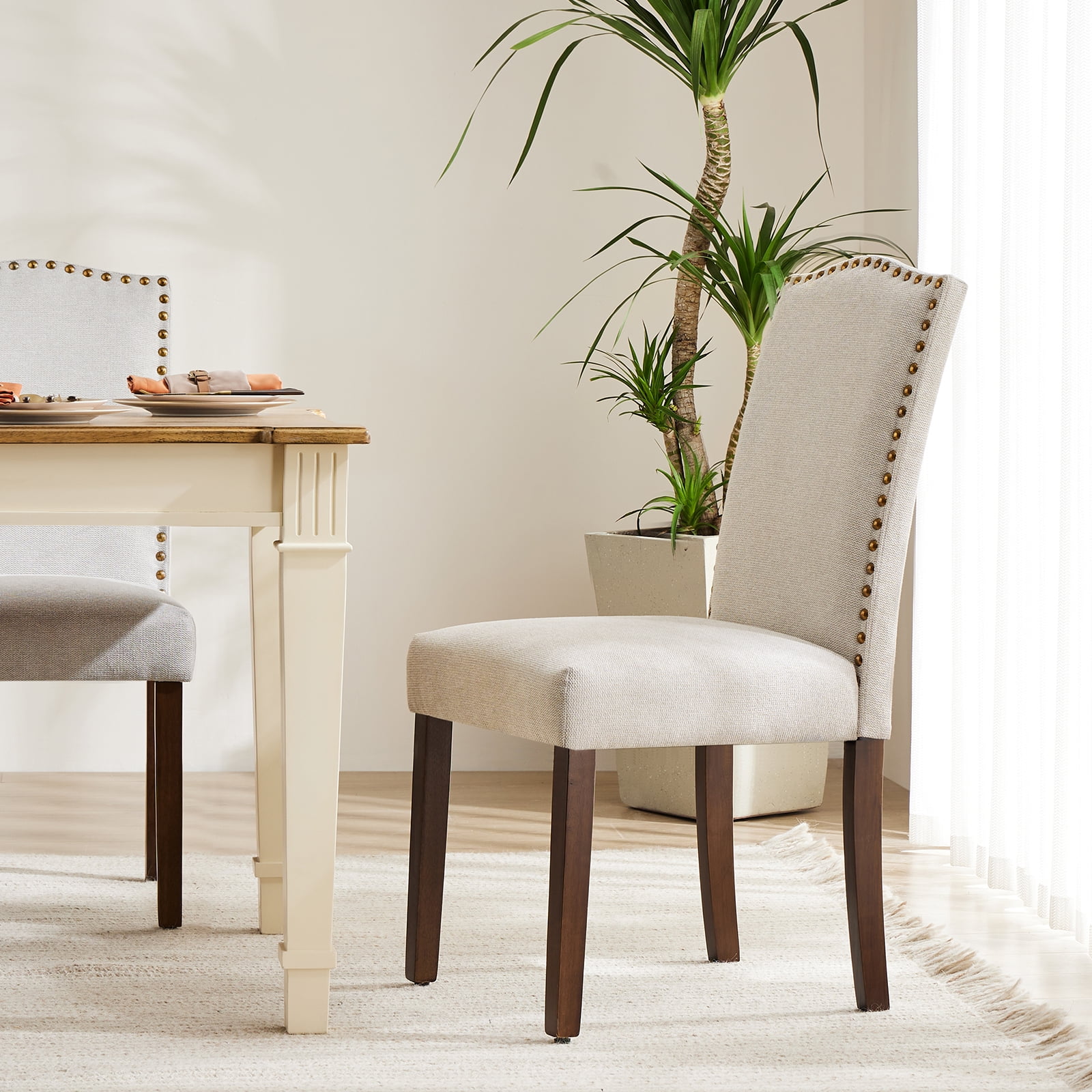 EDX Dining Chairs Set of 6, Parsons Chairs with Nailhead Trim and Wood Legs