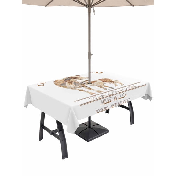 Outdoor Tablecloth with Umbrella Hole for Patio/Picnic/Party/Camping, Beige Farm Animals Waterproof Table Cloth Rectangle Table Cover Washable, Cow Farmhouse (52"x 70")