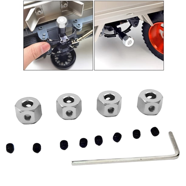 Adaptador de cubo hexagonal de rueda RC CUTICAT 4 piezas 5mm a 12mm plata