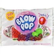 Charms Blow Pops, Assorted Bubble Gum Filled Lollipops, 32.5 oz., 50 Count. Peanut Free, Gluten Free. Milk and Soy May Be Present.