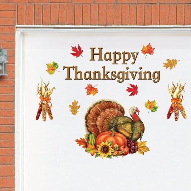 Happy Thanksgiving Garage Door Magnet with Turkey and Fall Leaves ...