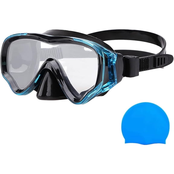 Berallo Snorkeling Mask Set, Blue, Anti Fog Tempered Glass Lens, for Kids 4-14 Age