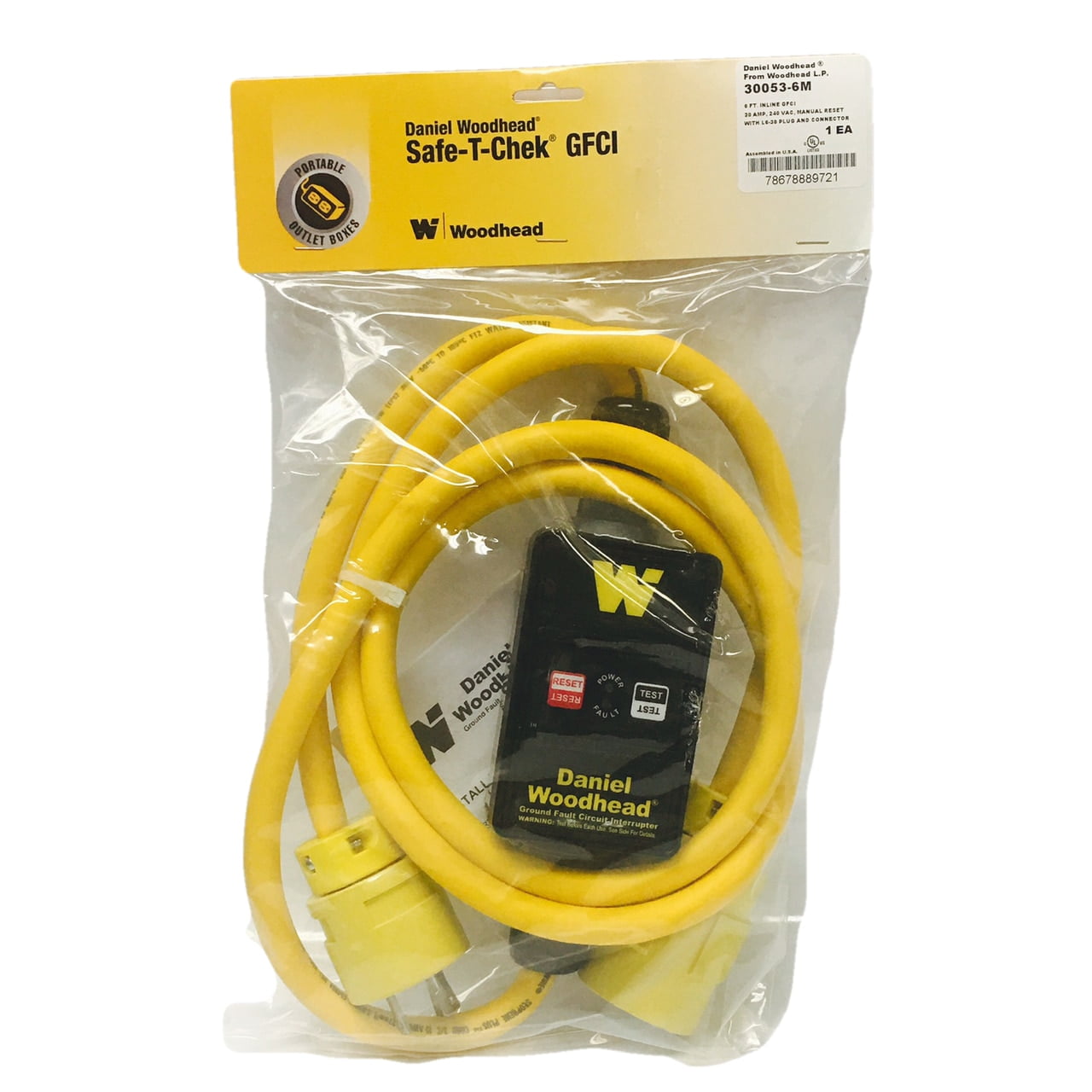 ELEGRP 2 ft. 15 Amp In-Line Self-Test Automatic Reset Portable GFCI Plug with 3-Outlet Cord, Yellow