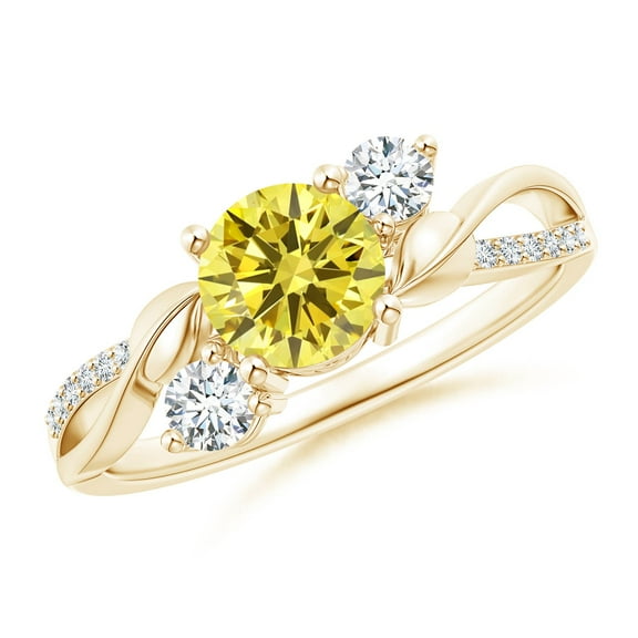 ANGARA Lab Grown Yellow & White Diamond Twisted Vine Ring for Women in 14K Yellow Gold (Size-6mm| Clarity-VS) | April Birthstone, Anniversary, Jewelry Gift for Women | Lab-Grown Yellow Diamond Ring
