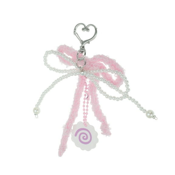 Unique Bargains 1 Pc Fashionable Faux Pearl Bow Handbag Charm Decorative Keychain Pink