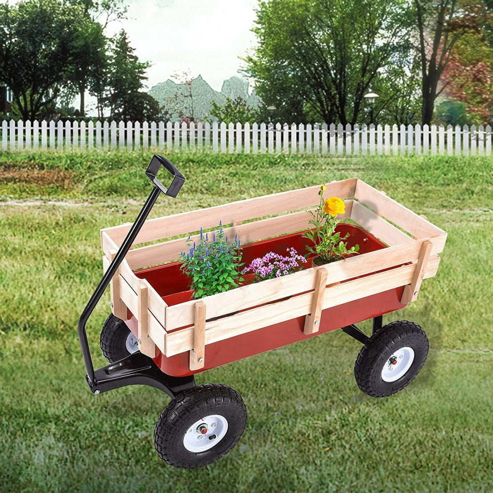 Garden Cart Wood Wagon Uenjoy Outdoor All Terrain Pulling Children