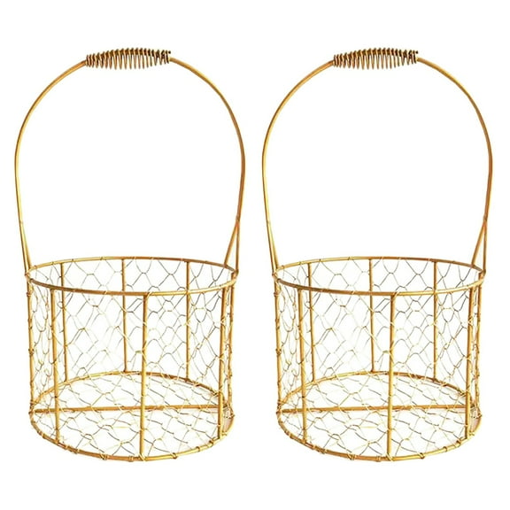 Set of 2 Small Wire Basket Flower Girl Bouquet Gold for Wedding Favors