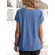 thumbnail image 5 of Camiseta de manga corta con cuello vuelto para mujer, Color puro, informal, elegante, jersey de verano, camiseta azul XL, 5 of 7
