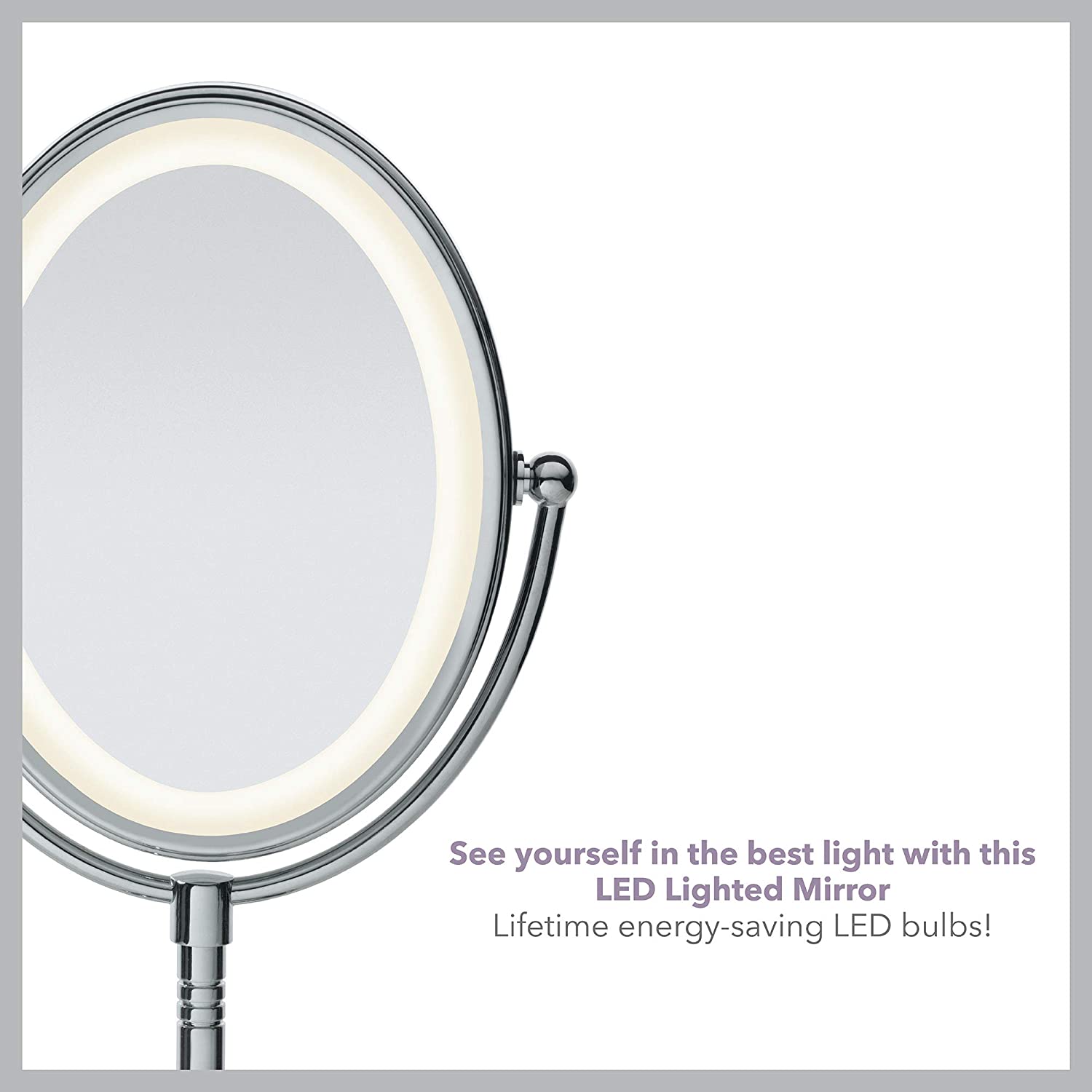 Conair Double-Sided Lighted Vanity Mirror with LED Lights, 1x/7x Magnification, Satin Nickel, BE157 - image 3 of 8