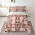 thumbnail image 2 of Homewish Jungle Animal Deer Bedding Comforter Set 7pcs for Kids Boys Girls,Geometric Plaid Grid Queen Bedding Sets Super Cozy,Brown Pink Queen Sheet Sets,Luxury Bedroom Decor,Reversible, 2 of 8
