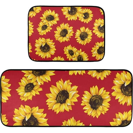 

Bestwell Sunflower Set of 2 Kitchen RUG Cushioned Anti-Fatigue Kitchen Rugs Set for Home Office Laundry 19.7 x 27.6 +19.7 x 47.2