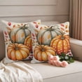 thumbnail image 2 of Burnt Orange Pumpkin Fall Outdoor Waterproof Pillow Covers, Thanksgiving Botanical Leaves Rustic Decorative Square Throw Pillowcase Sofa Cushion Sham for Patio/Couch/Chair, 16"x16" 2 Pack, 2 of 8