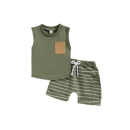 

2Pcs Baby Boy Summer Clothes Sleeveless Patchwork Tank Top T-Shirts + Shorts Outfit