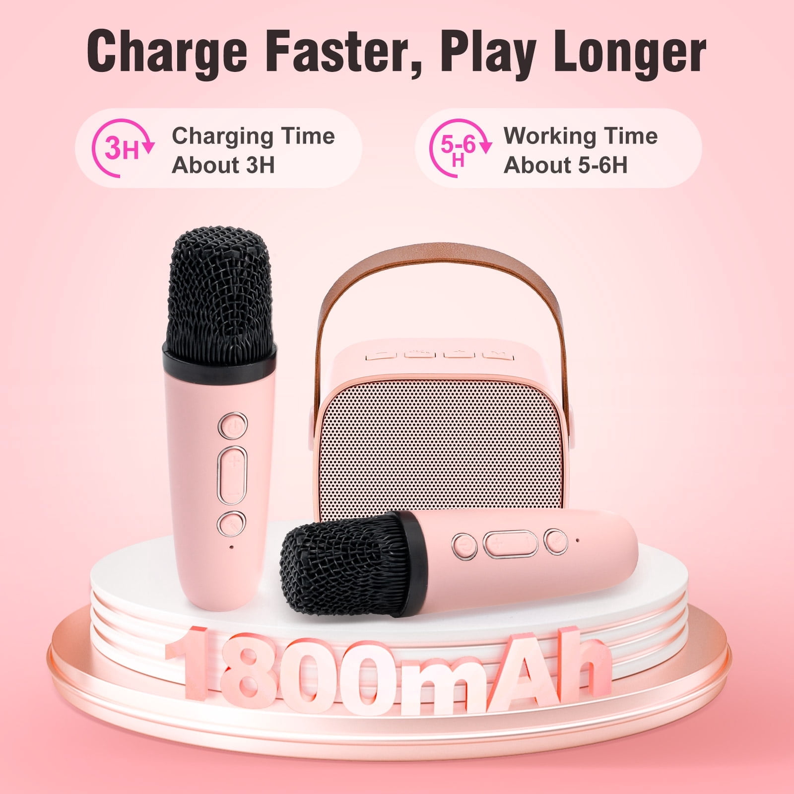 Mini Karaoke Machine, Portable Bluetooth Karaoke Singing Speaker with 2 Wireless Microphones for Kids Adults, Birthday Gift for Girls Boys Family Party
