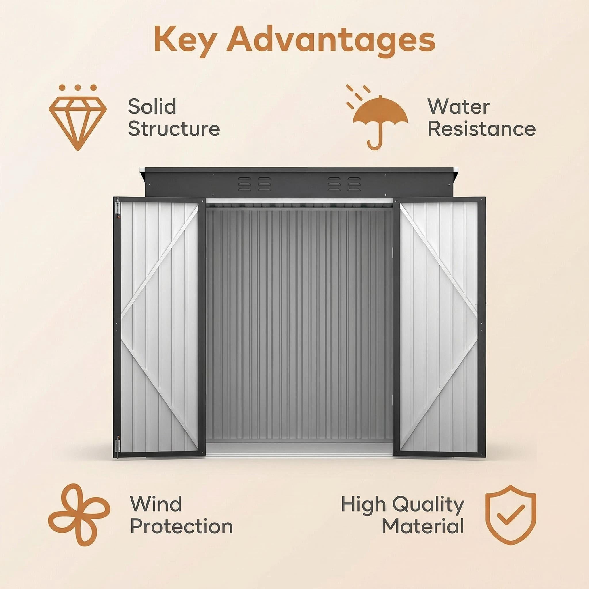 Lofka 6 x 4 FT Metal Outdoor Storage Shed, Double Lockable Doors Tool Shed for Patio Lawn Backyard Gray