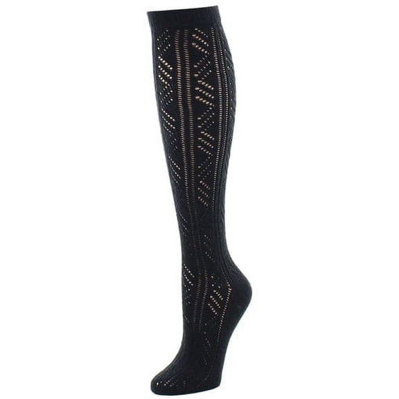 Natori Mixed Schiffli Strip Knee High Sock - Womens - Female, 9-11, Black