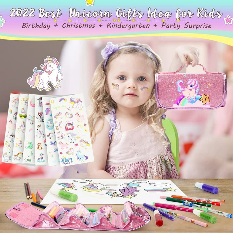 2 Set Fruit Scented Markers Set 98 Pcs Stationery with Unicorn Pencil Case,  Unicorn Gifts for Girls Ages 4-6-8, Assortment Marker Gel Pen Pencil Art