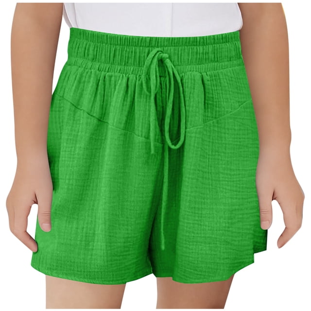 Zpanxa Kids Shorts Polyester Spandex Solid Color Elastic Waistband with Drawstring Sports Leisure 5-6 Years