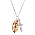 thumbnail image 2 of Delight Jewelry Acrylic Large Leaf Orange Brown I Set You Apart Engraved Cross Zoey Necklace, 28", 2 of 4