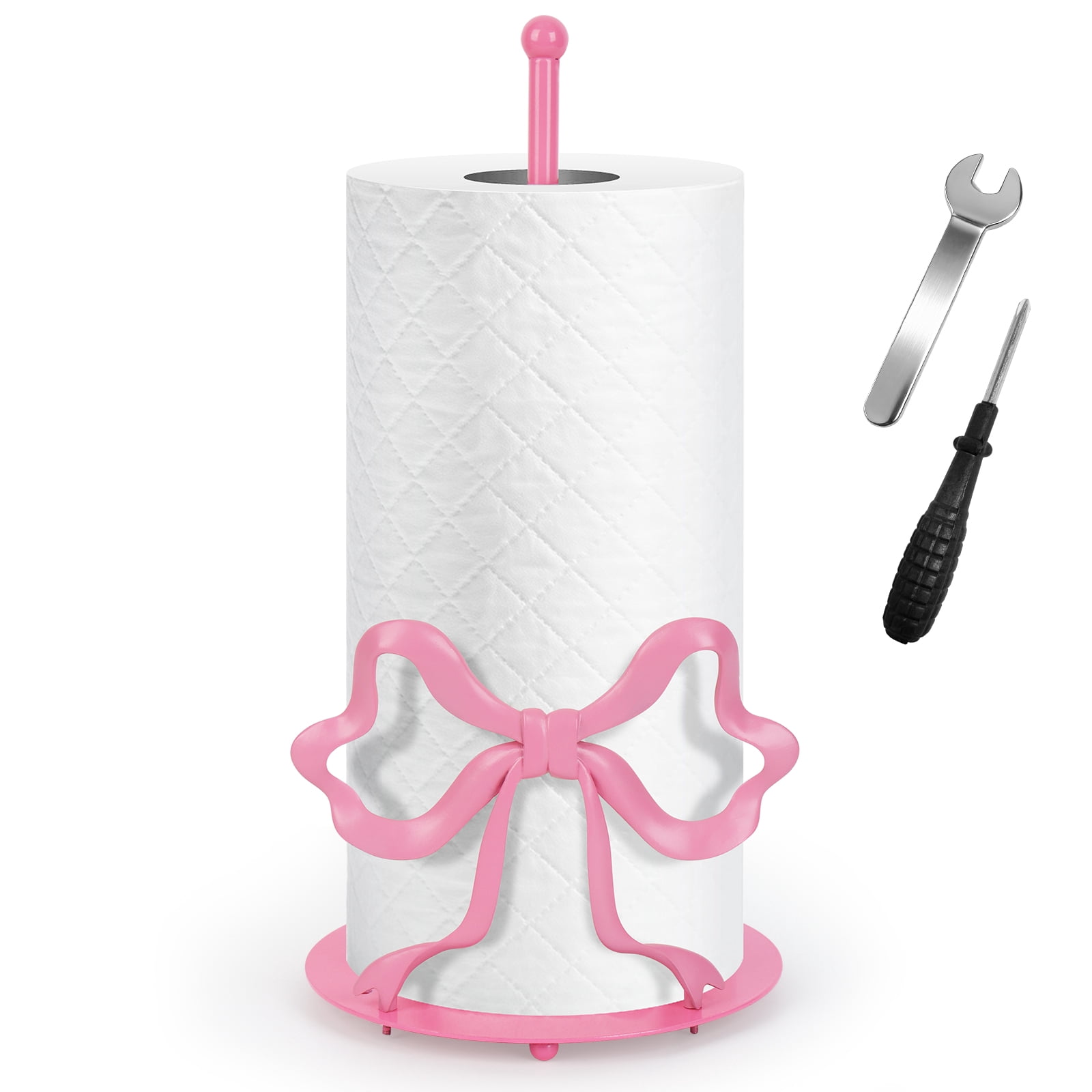 Wanchiy Pink Bow Paper Towel Holder, Countertop Paper Towel Rack for Bathroom, Dining Table & Home Décor,Decorative Kitchen Tissue Stand,Housewarming Gift