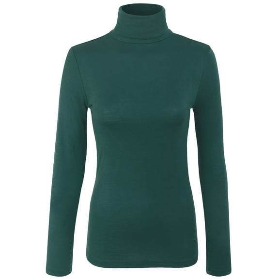 KOGMO Womens Long Sleeve Solid Basic Fitted Turtleneck Shirt