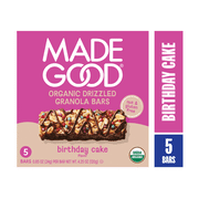 MadeGood Chocolate Drizzle Birthday Cake Flavor Granola Bars, 5 Count (0.85oz Each)