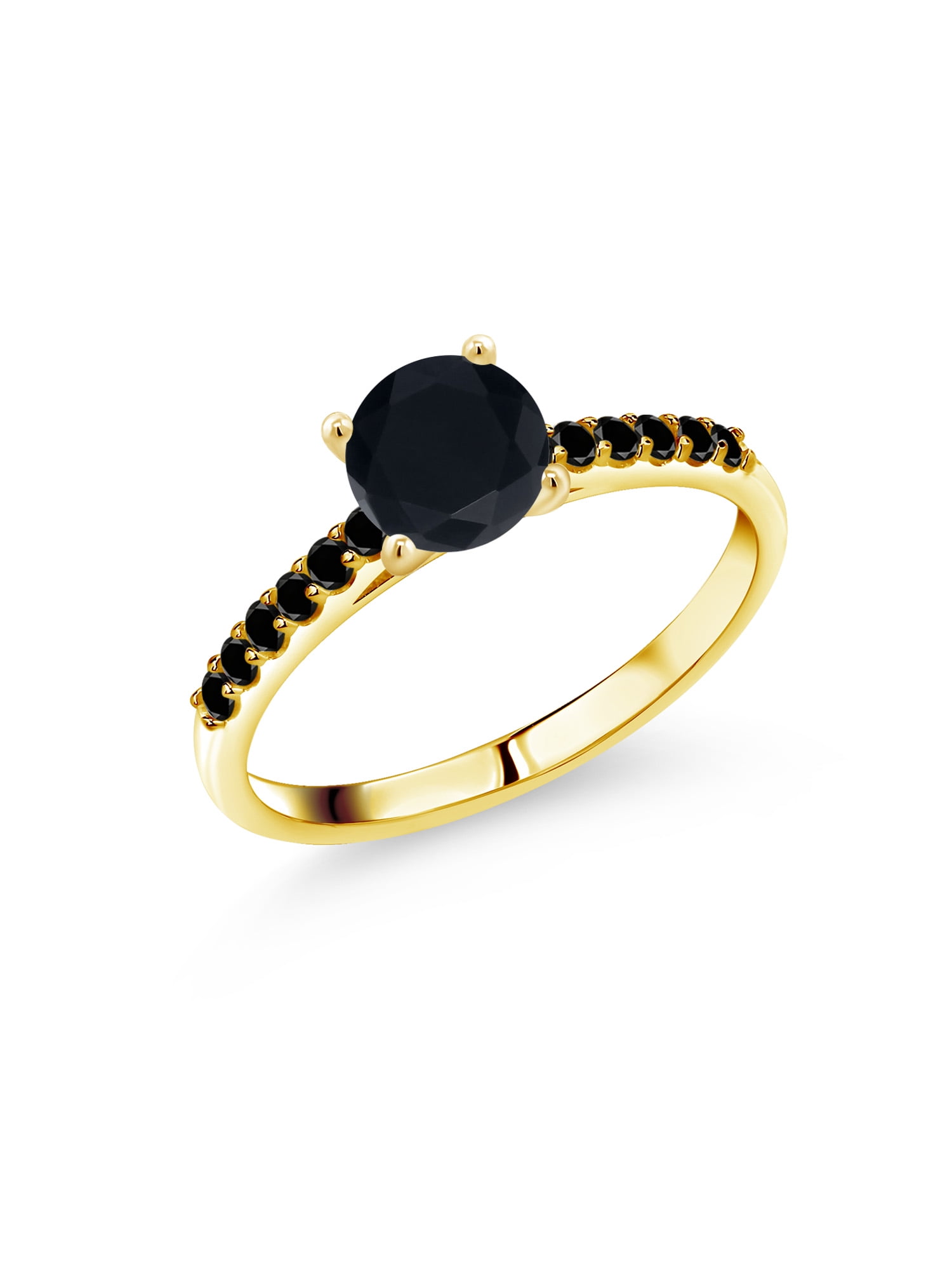 Gem Stone King 1 00 Ct 6mm Round Black Onyx Black Diamond 10k Yellow Gold Ring Walmart Com Walmart Com