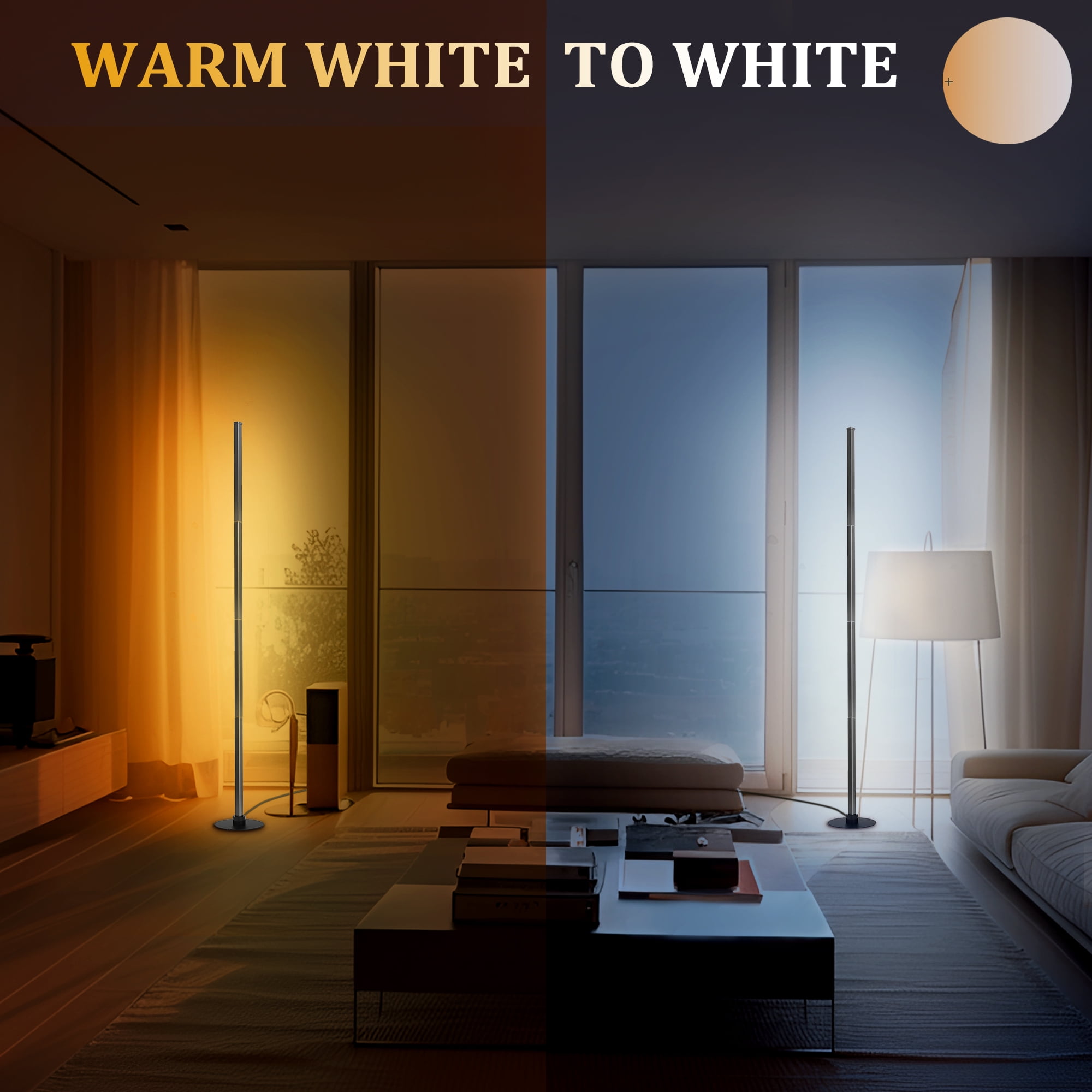 63" Floor Lamp,Modern Color Changing Standing Lamp, Stepless Dimmable Corner Lamp with APP & Remote Control for Living Room, Bedroom, Office