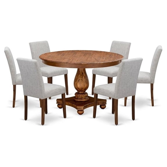 I2AB7-N35 7Pc Dining Room Set - Round Table and 6 Parson Chairs - Antique Walnut Color