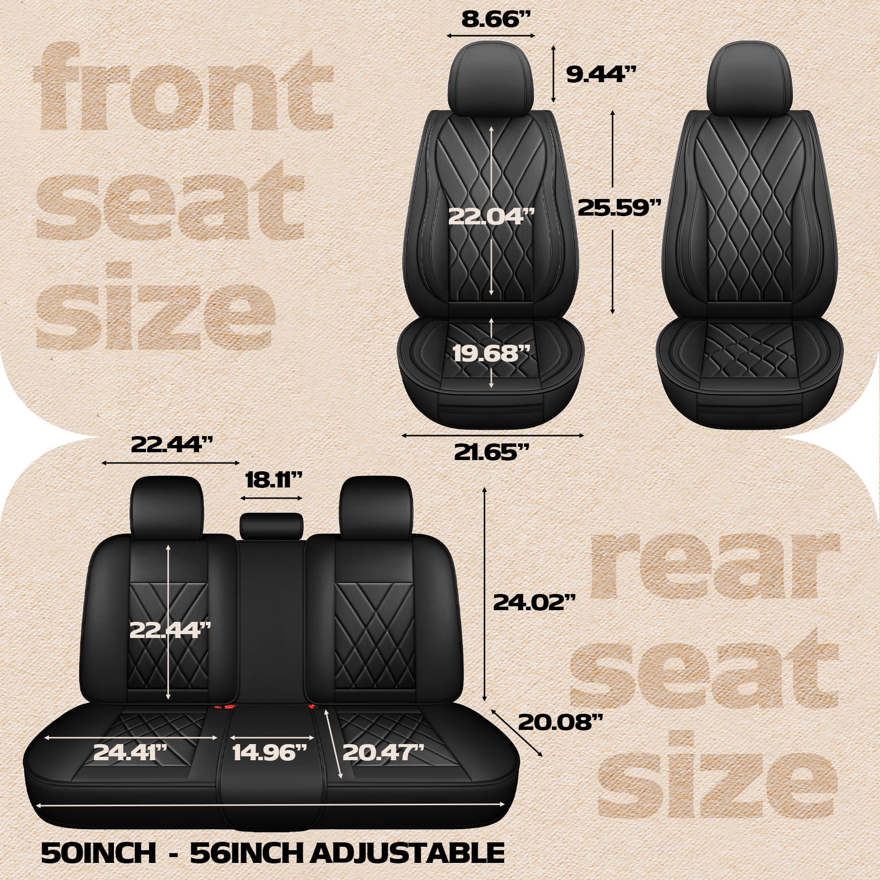 LINGVIDO Premium Leather 2 Seats Car Seat Cover For SUV Sedan Universal Fit Seat Cushion Durable Breathable Black Seat Covers for Car