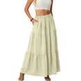 thumbnail image 6 of Maxi Skirts for Women Summer Elastic High Waist A-Line Flowy 3-Layer Tiered Ruffle Long Skirt with Pockets Yellow XL, 6 of 7