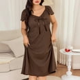 thumbnail image 5 of Aobny Womens Nightgown Solid for Curvy Loungewear V-Neck Short Sleeve Brown Womens Plus Size Pajama Sets,XXL, 5 of 7