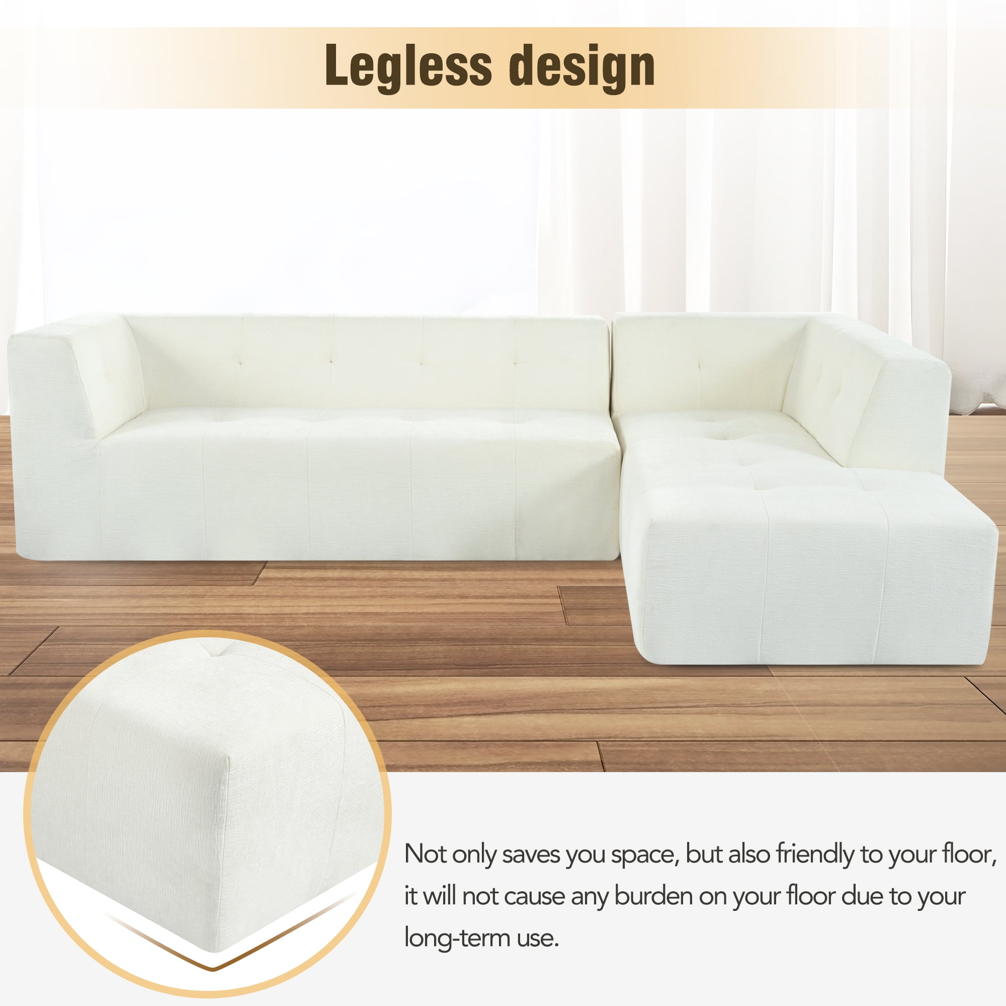 MOONMISS 112.2" Chenille L-Shaped Modern Minimalist Modular Free Combination Living Room Sofa-Beige