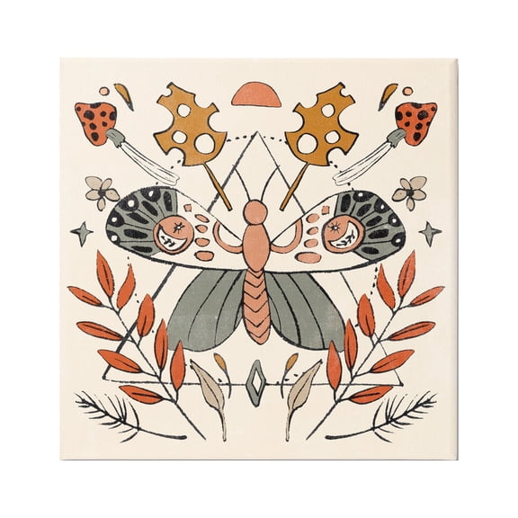 Stupell Industries Boho Moth & Plant Sprigs Animals & Insects Painting Gallery Wrapped Canvas Print Wall Art, 17 x 17