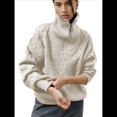 thumbnail image 2 of Suéteres de Mujer Otoño Invierno 2025, Jersey Informal de Punto con Cremallera de un Cuarto de Pulgada, Jersey de Punto de Diamante Albaricoque M, 2 of 9