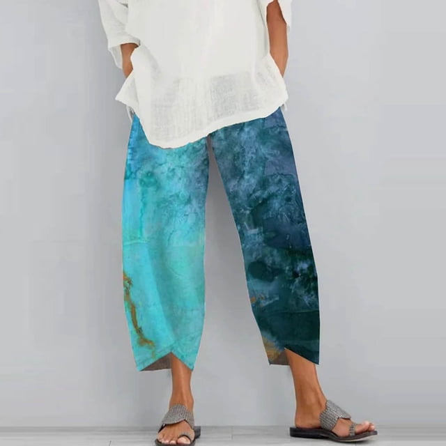 CHGBMOK Capris Style de Rue à Imprimé Pittoresque pour Femmes, Grande Taille, Liquidation